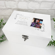 Load image into Gallery viewer, Personalised Luxury White Wooden One Photo Keepsake Memory Box - 2 Sizes