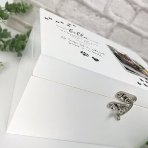 Personalised Paw Prints Luxury Pet Memorial White Wooden Photo Memory Box - 2 Sizes