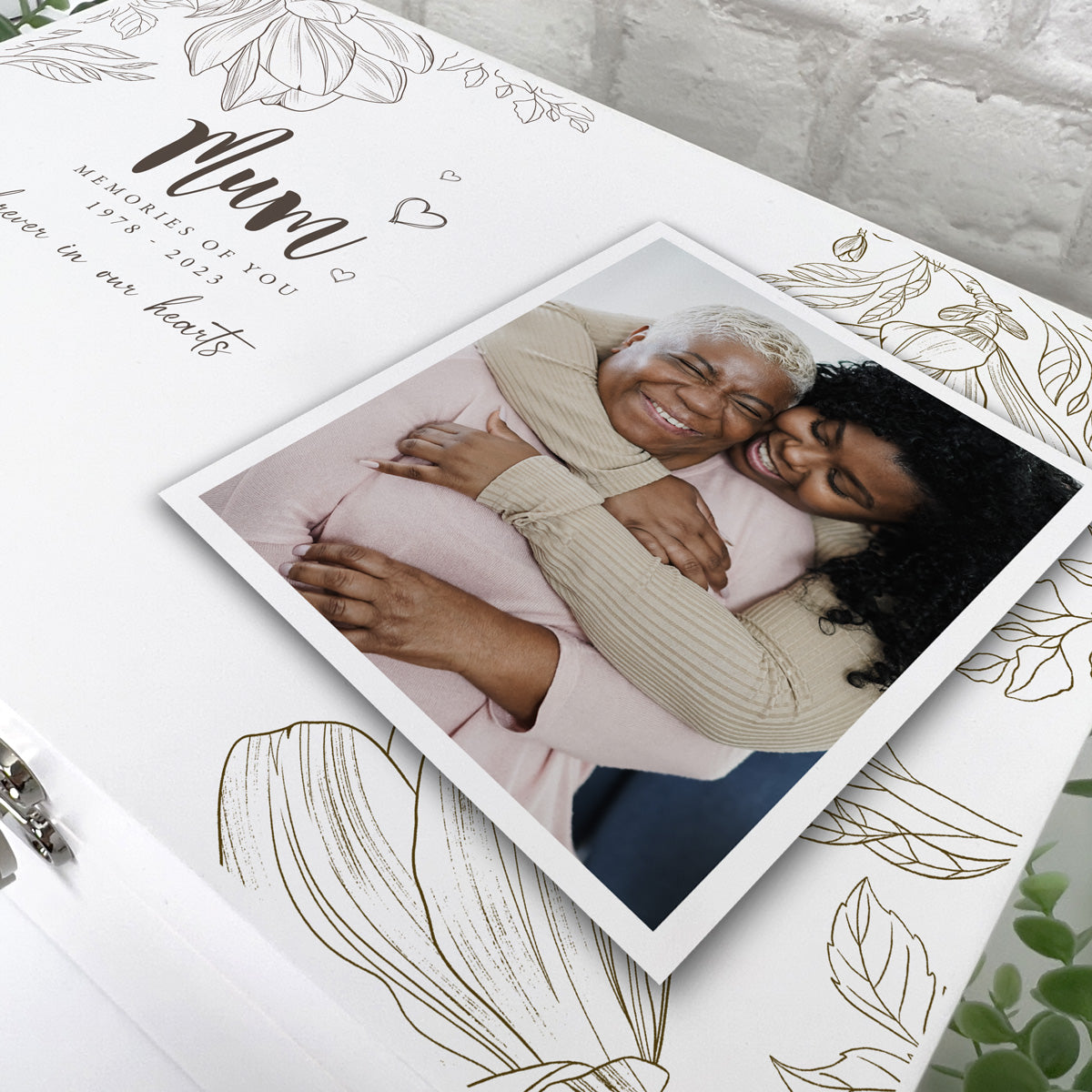 Personalised Floral White Wooden Memorial Photo Keepsake Memory Box - 3 Sizes (22cm | 27cm | 30cm)