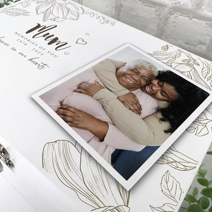 Personalised Floral White Wooden Memorial Photo Keepsake Memory Box - 3 Sizes (22cm | 27cm | 30cm)