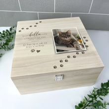 Load image into Gallery viewer, Personalised Paw Prints Square 28cm Luxury Wooden Pet Memorial Photo Memory Box