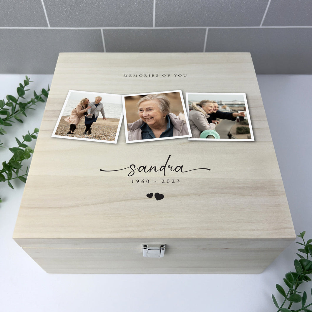 Personalised 28cm Square Luxury Wooden Memorial Photo Keepsake Memory Box