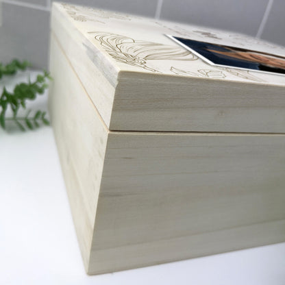 Personalised Luxury 28cm Square Floral Wooden Memorial Photo Keepsake Memory Box