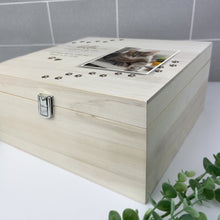 Load image into Gallery viewer, Personalised Paw Prints Square 28cm Luxury Wooden Pet Memorial Photo Memory Box
