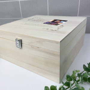 Personalised Luxury Square Wooden 28cm One Photo Keepsake Memory Box
