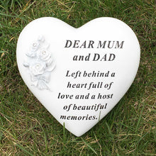 Load image into Gallery viewer, Outdoor Memorial Tribute. Rose Bouquet embellished Heart. &#39;Dear Mum and Dad&#39;.