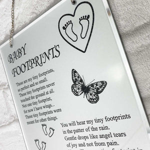 Baby Footprints Hanging Glass Memorial Plaque