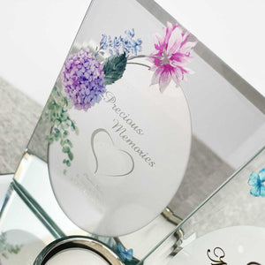 Mirrored Glass Remembrance Picture Frame & Tea Light Holder - Mum & Dad