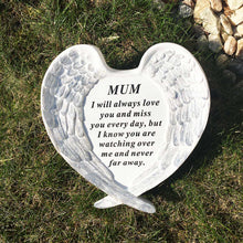 Load image into Gallery viewer, Outdoor Memorial Ornament. White Angel Wings Enfold &#39;Mum ... Never Far Away&#39;.