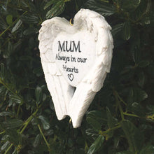 Load image into Gallery viewer, Outdoor Memorial Wind Chimes. White Angel Wings. &#39;MUM Always in our Hearts&#39;.