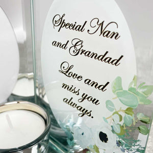 Mirrored Glass Remembrance Picture Frame & Tea Light Holder - Nan & Grandad