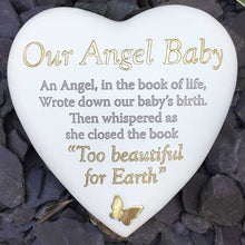 Load image into Gallery viewer, Outdoor Memorial Tribute. White Heart Shaped. Gold Butterfly. &#39;Our Angel Baby&#39;.