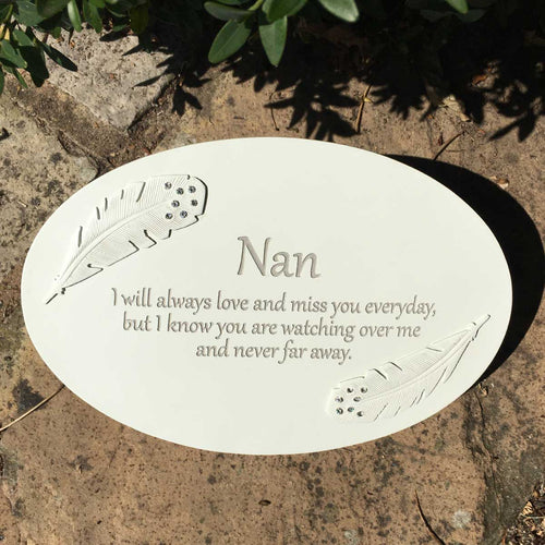 Cream Oval Resin Memorial Plaque - Nan