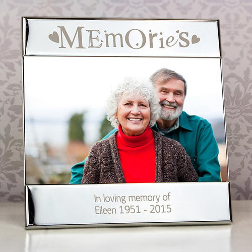 Personalised Photo Frame. Silver Metal. 'Memories'. Engraved With Your Own Message.
