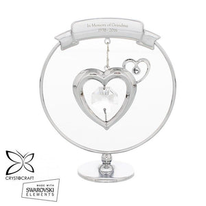 Personalised Memorial Ornament. Silver Hearts With Crystals. Your Own Message.