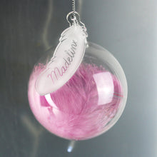 Load image into Gallery viewer, Personalised Pink Feather Glass Bauble