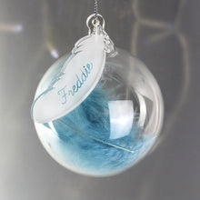 Load image into Gallery viewer, Personalised Blue Feather Glass Bauble