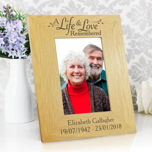 Personalised 'Life & Love' Oak finish 6x4 Photo Frame