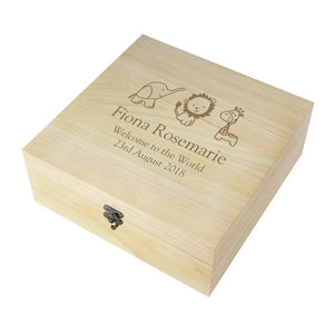 Personalised Memory & Keepsake Box. Wood. Children's Animal Icons.