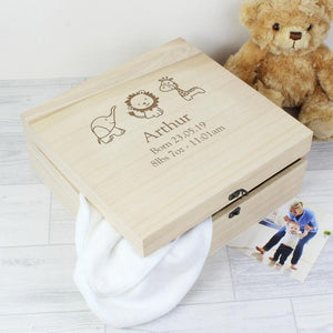Personalised Memorys & Keepsake Box. Wood. Child Animal Icons.