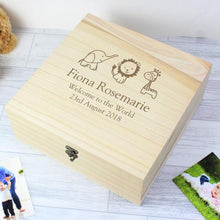 Load image into Gallery viewer, Personalised Memory &amp; Keepsake Box. Wood. Children&#39;s Animal Icons.