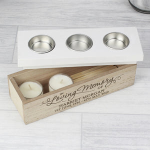 Personalised Memorial Triple Tea Light, Wooden, Trinket Box. 'In Loving Memory' .