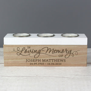 Personalised Memorial Triple Tea Light, Wooden, Trinket Box. 'In Loving Memory' .