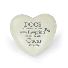 Load image into Gallery viewer, Personalised Outdoor Memorial Tribute. Heart. &#39;DOGS ... Pawprints on our Hearts&#39;