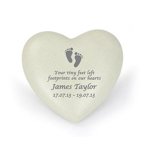 Personalised Outdoor Memorial Tribute. Heart, Infant Footprints Motif. 'Tiny Feet'.