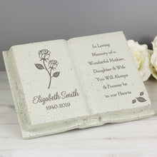 Load image into Gallery viewer, Personalised Outdoor Memorial Book Tribute. Rose Design. Your Own Message.