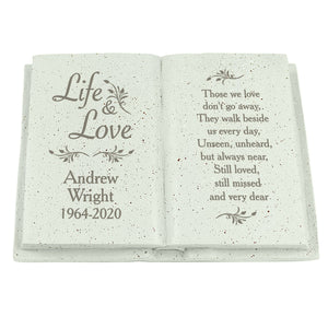 Personalised Outdoor Memorial Book Tribute. 'Life & Love' Design.