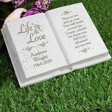 Load image into Gallery viewer, Personalised Outdoor Memorial Book Tribute. &#39;Life &amp; Love&#39; Design.