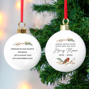 Personalised Elegant Robin Memorial Bauble