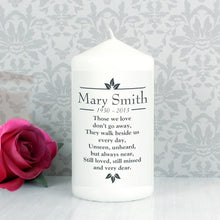 Load image into Gallery viewer, Personalised Pillar Candle, White, &#39;Those We Love&#39;, Leaf Motif
