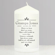 Load image into Gallery viewer, Personalised Pillar Candle, White, &#39;Those We Love&#39;, Leaf Motif