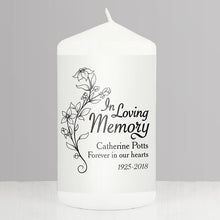 Load image into Gallery viewer, Personalised Pillar Candle, White, &#39;In Loving Memory&#39;, Floral Motif