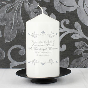 Personalised Pillar Candle, White, Your Message, Leaf Embellishment