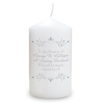 Load image into Gallery viewer, Personalised Pillar Candle, White, Your Message, Leaf Embellishment