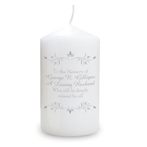 Personalised Pillar Candle, White, Your Message, Leaf Embellishment