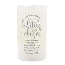 Load image into Gallery viewer, Personalised Memorial LED Candle, &#39;Heaven Has Gained A Little Angel&#39; Sentiment