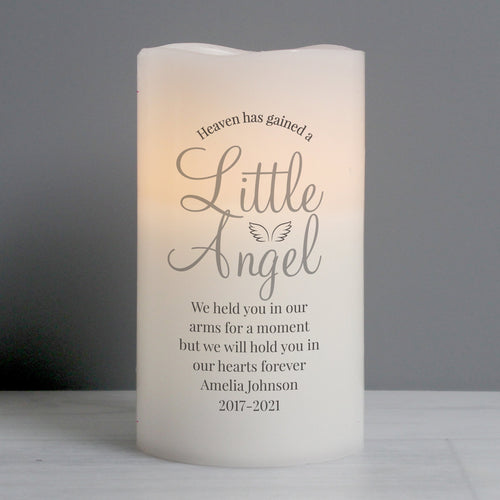 Personalised Memorial LED Candle, 'Heaven Has Gained A Little Angel' Sentiment