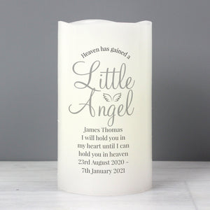 Personalised Memorial LED Candle, 'Heaven Has Gained A Little Angel' Sentiment