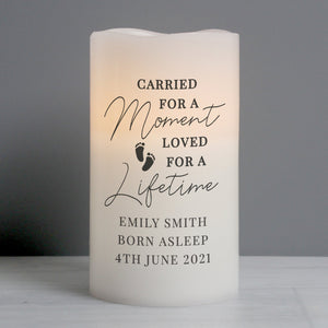 Personalised Memorial LED Candle, 'Carried for a Moment, Loved for a Lifetime'