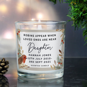 Personalised Robins Appear Memorial Scented Jar Candle