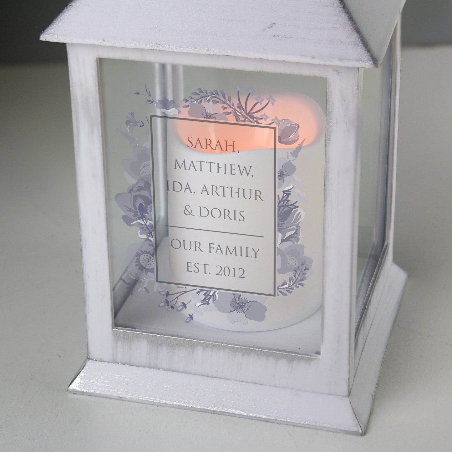 Personalised Memorial Lantern, White, Floral Decoration