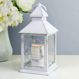 Personalised Memorial Lantern, White, Floral Decoration