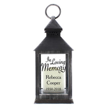 Load image into Gallery viewer, Personalised Memorial Lantern, Black/Grey , &#39;In Loving Memory&#39; Message