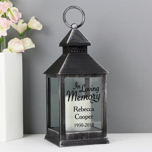 Personalised Memorial Lantern, Black/Grey , 'In Loving Memory' Message