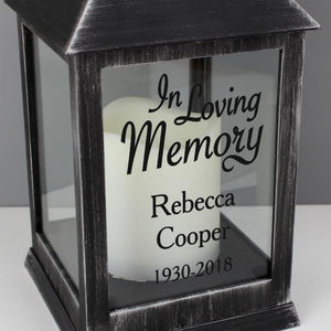 Personalised Memorial Lantern, Black/Grey , 'In Loving Memory' Message