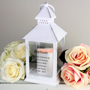 Personalised Memorial Lantern, White, Your Own Message
